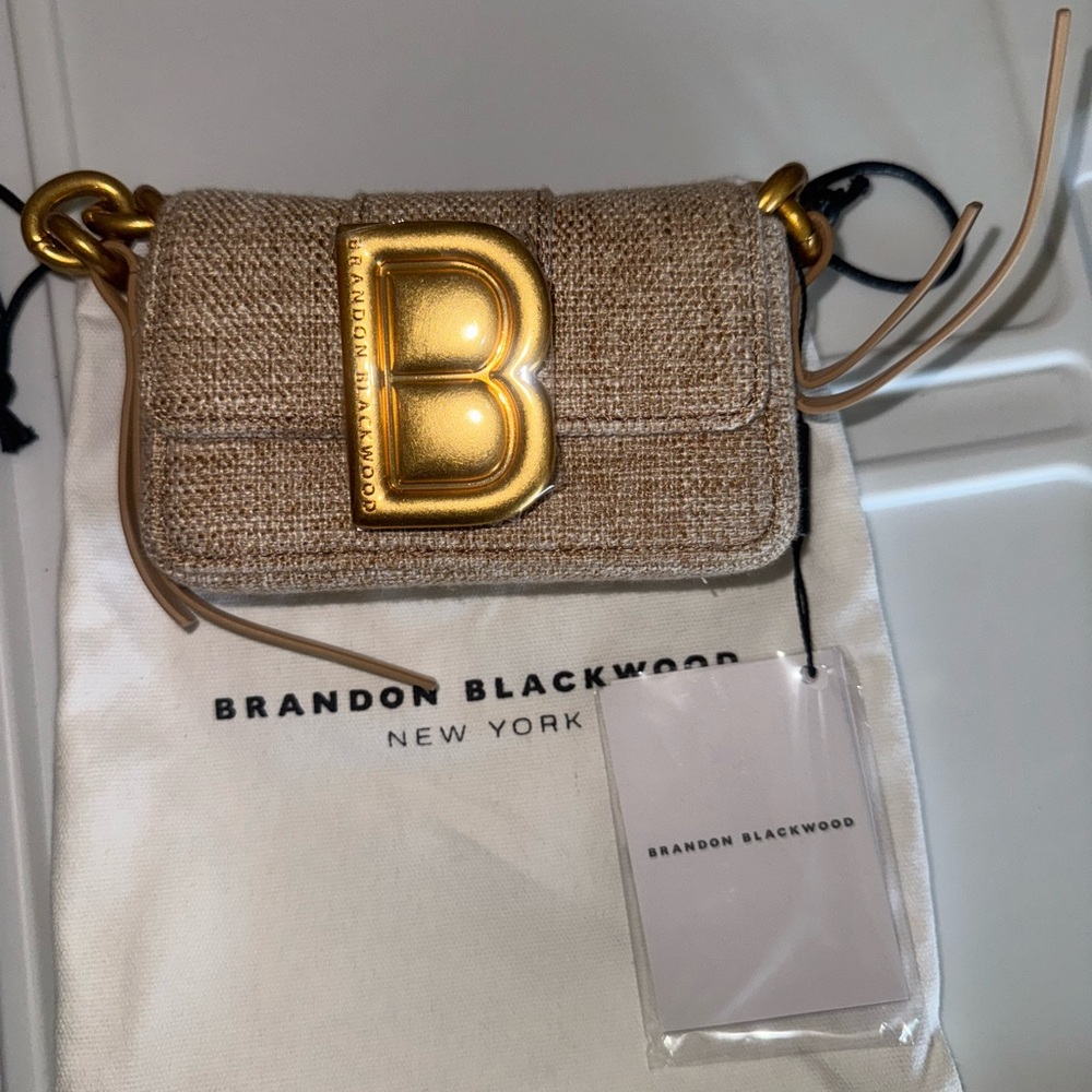 Brandon Blackwood Beige Mini Shoulder Bag with Gold B Logo